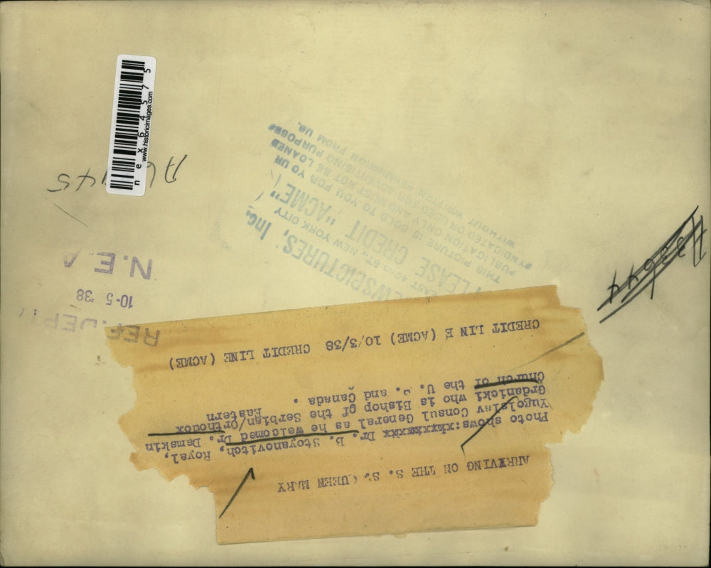 1938 Press Photo Dr. B. Stoyanovitch & Dr. Demskin Grdanicki Meet - nex64575