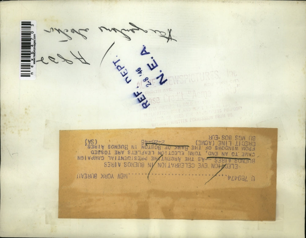 1946 Press Photo Buenos Aires Argentina election eve celebrations at Bank of Bos