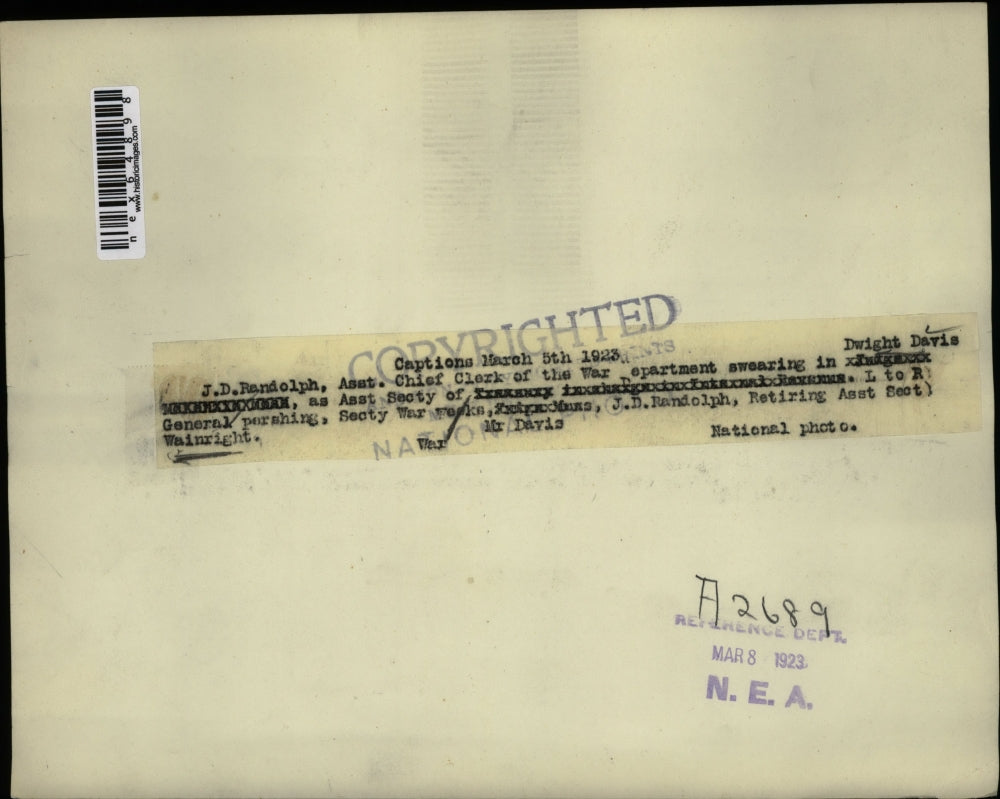 1923 Press Photo Chief Clark War Dept JD Randolph swears in D Davis Sec of War