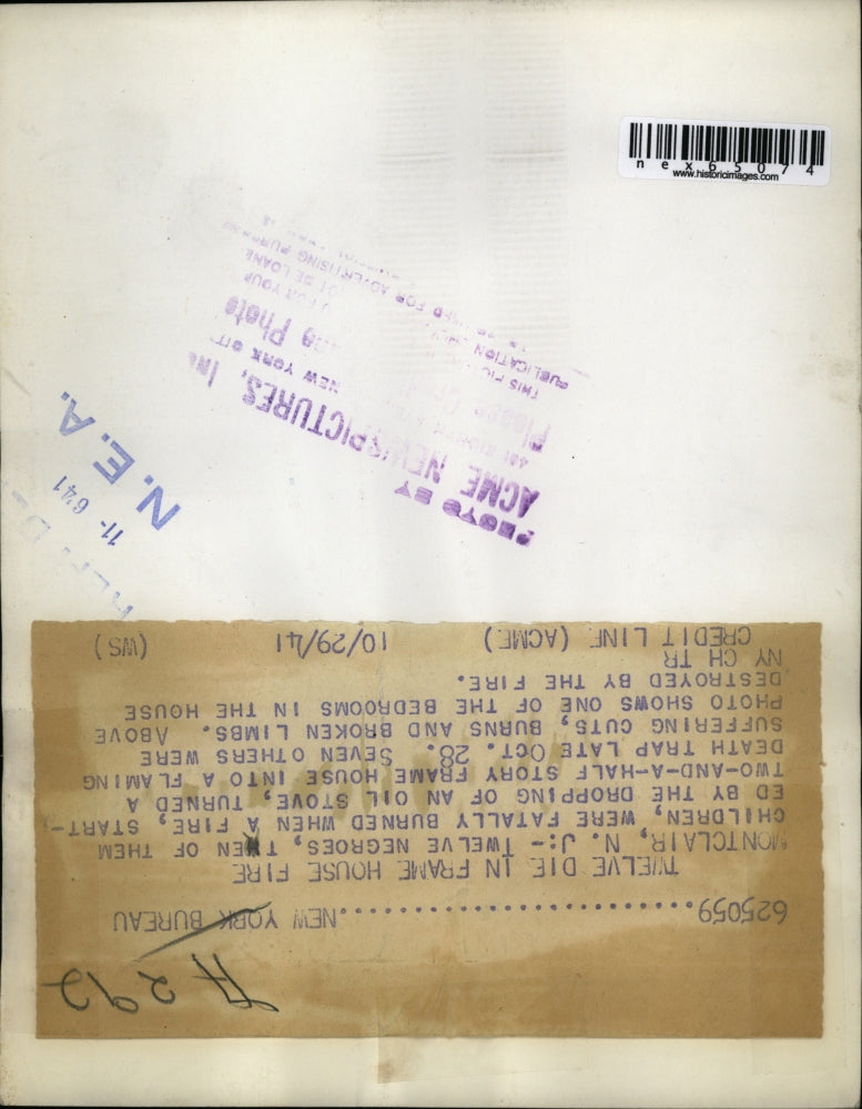 1941 Press Photo Twelve die in frame house fire