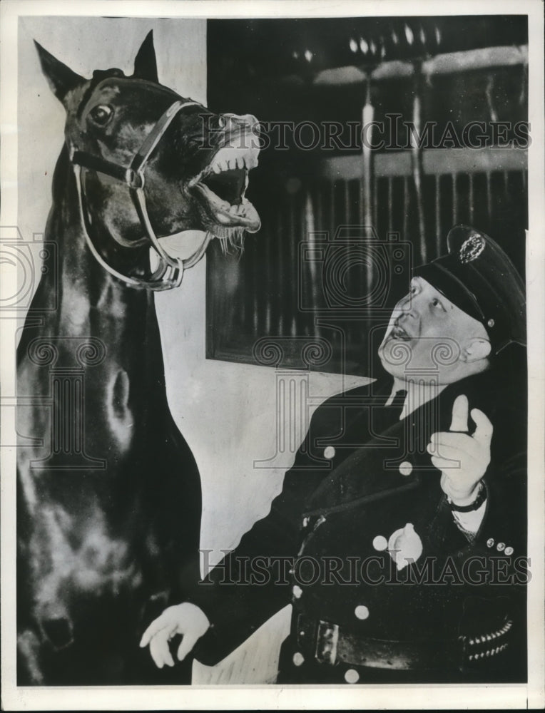 Load image into Gallery viewer, 1937 Press Photo George Specht and a horse laughing
