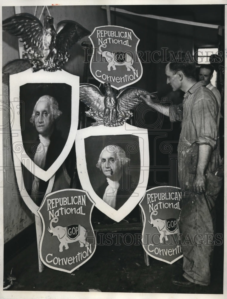 Load image into Gallery viewer, 1932 Press Photo Few of the shields hung at the Republican National Convention
