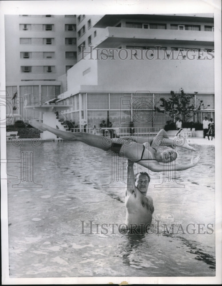 Load image into Gallery viewer, 1957 Press Photo Dancers Chiquita &amp; Johnson rehearsed at the swimming pool hotel
