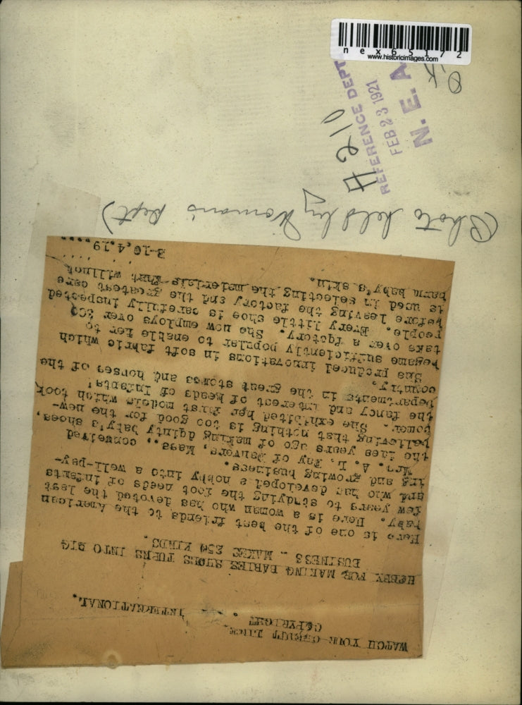 1921 Press Photo Woman & soft fabric for making baby shoes