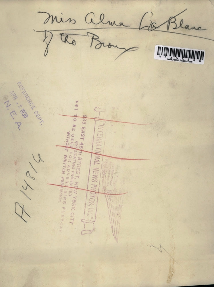 1930 Press Photo Alma La Blanc of the Bronx