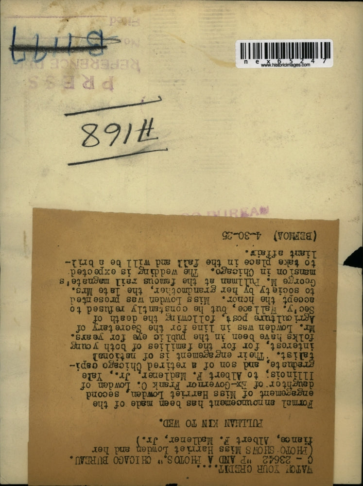 1935 Press Photo Harriet Lowden engaged to Albert F Madelener Jr of Chicago