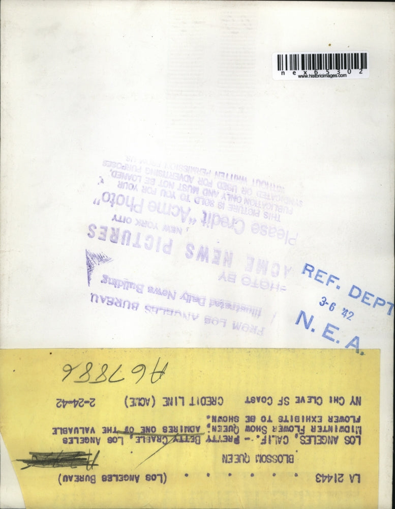 1942 Press Photo LA Calif Betty Crable Flower Show Queen