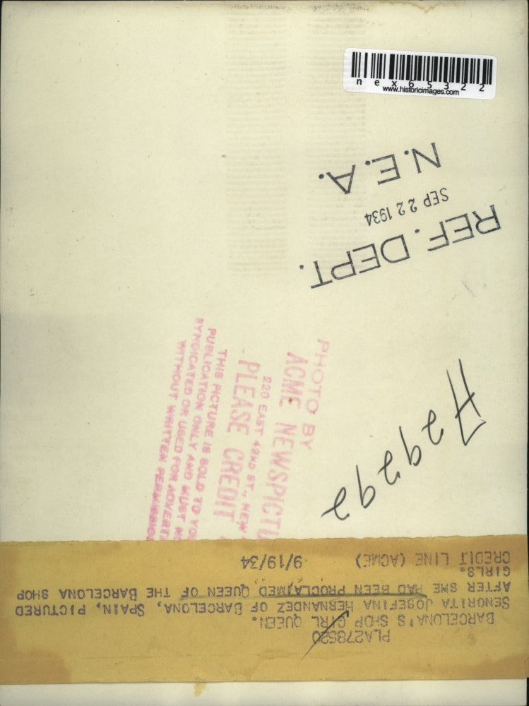 1934 Press Photo SeÃƒÆ’Ã†E™ÃƒEšÃ‚Â±orita Josefina Hernandez of Barcelona, Spain