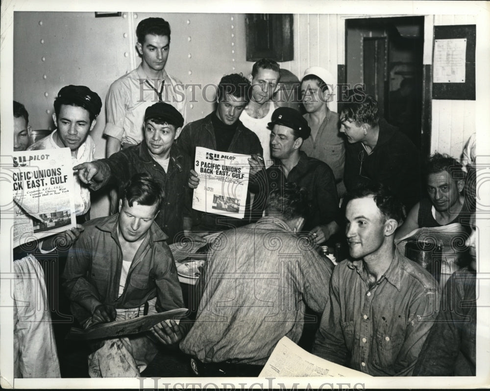 1937 Press Photo International Marine Liner President Roosevelt crew strike