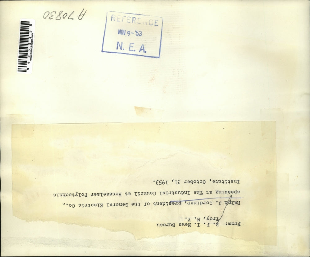 1953 Press Photo Ralph J. Cordiner, president of General Electric Co.