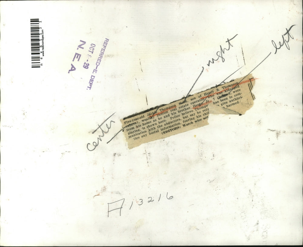 1929 Press Photo Henry S Thompson & son Jackie &Henry Jr kids kidnapped