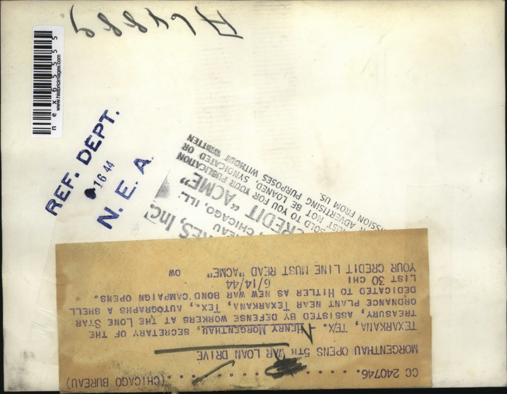 1944 Press Photo Henry Morgenthau Secretary of Treasury Lone Star Ordnance Plant