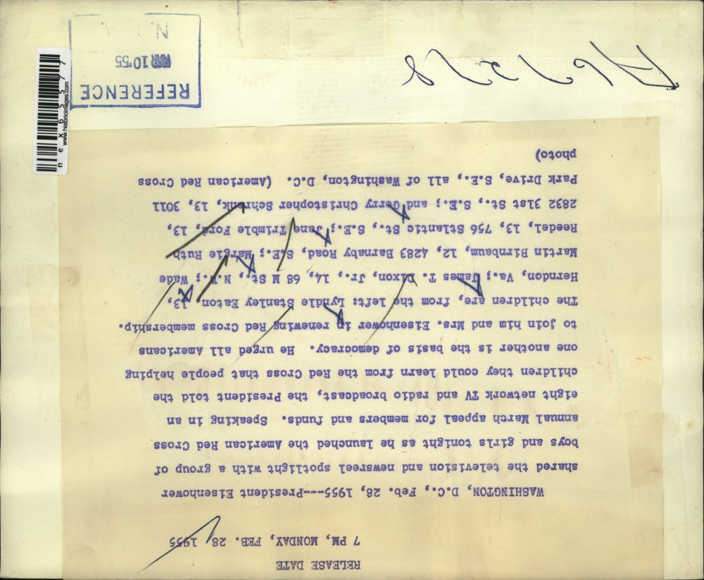 1955 Press Photo President Dwight D. Eisenhower, American Red Cross Members