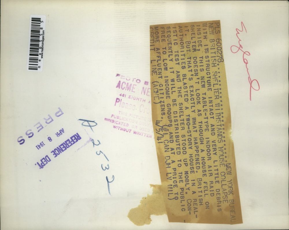 1941 Press Photo British Table-Type Indoor Raid Shelter After House Collapse