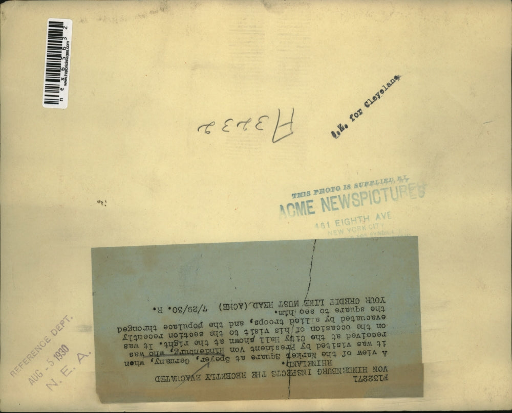 1930 Press Photo Market Square crowds Speyer Germany Pres Von Hindenberg