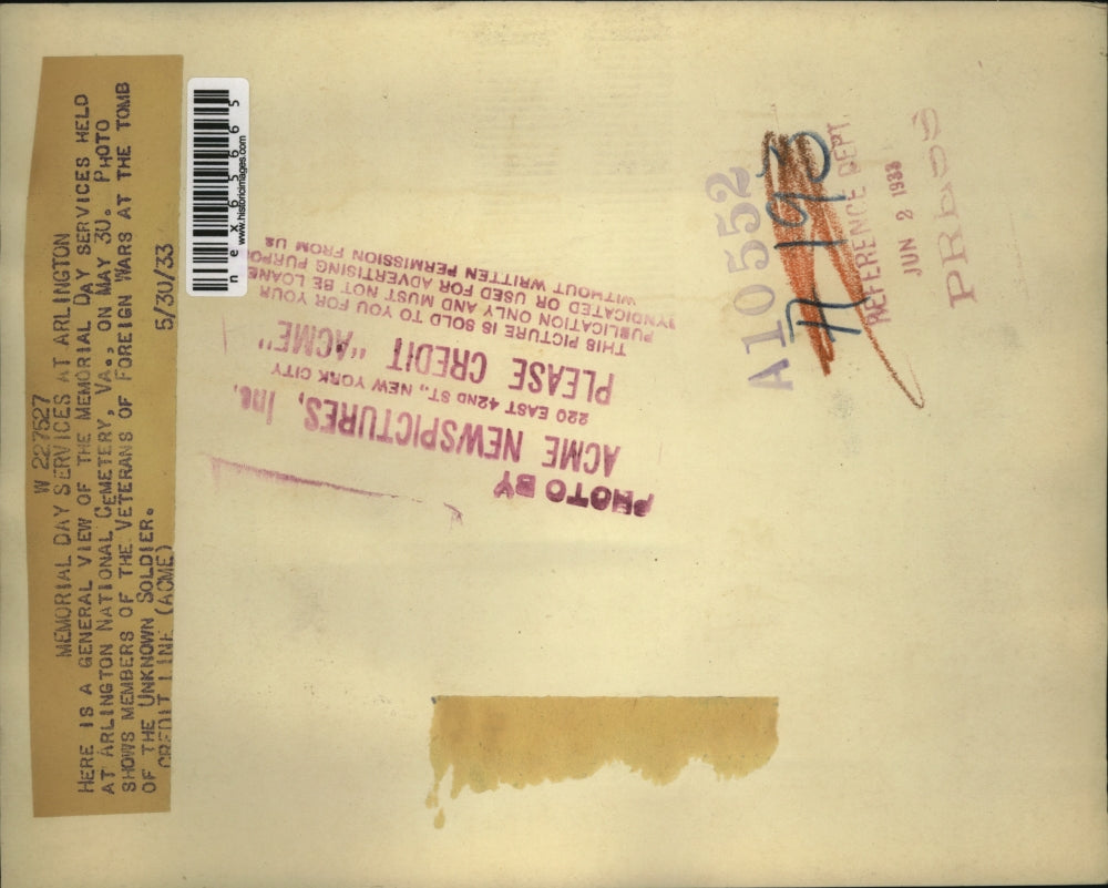 1933 Press Photo Memorial Day Services,Arlington National Cemetery, Virginia