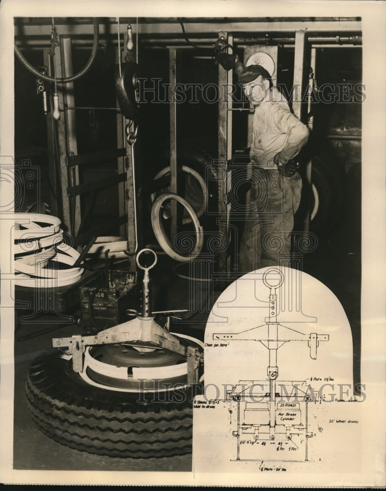 Load image into Gallery viewer, 1953 Press Photo John Sweeney, tire-assemblyman at The Autocar company

