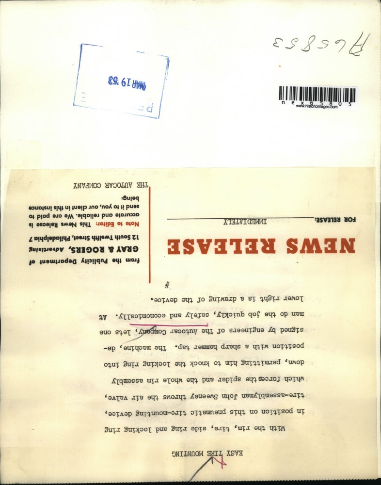 1953 Press Photo John Sweeney, tire-assemblyman at The Autocar company