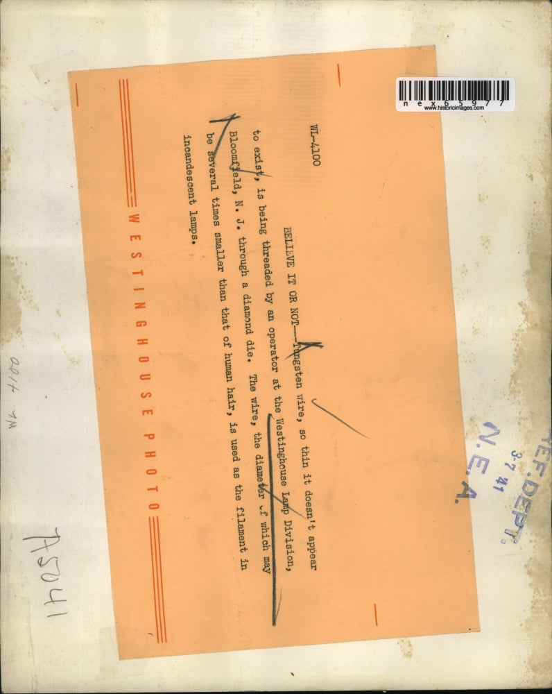 1941 Press Photo Westinghouse Lamp Div tungsten wire for bulbs