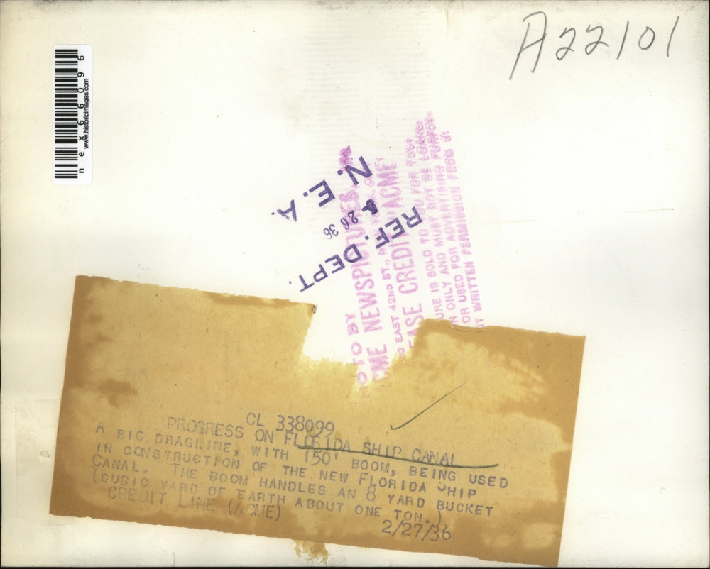 1936 Press Photo Florida Ship Canal Construction