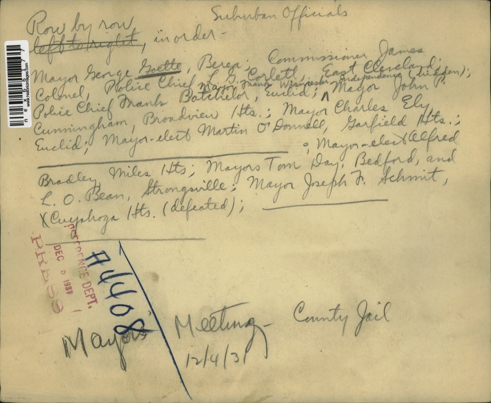 1931 Press Photo Mayors Meeting County Jail With George Goette, James Colonel