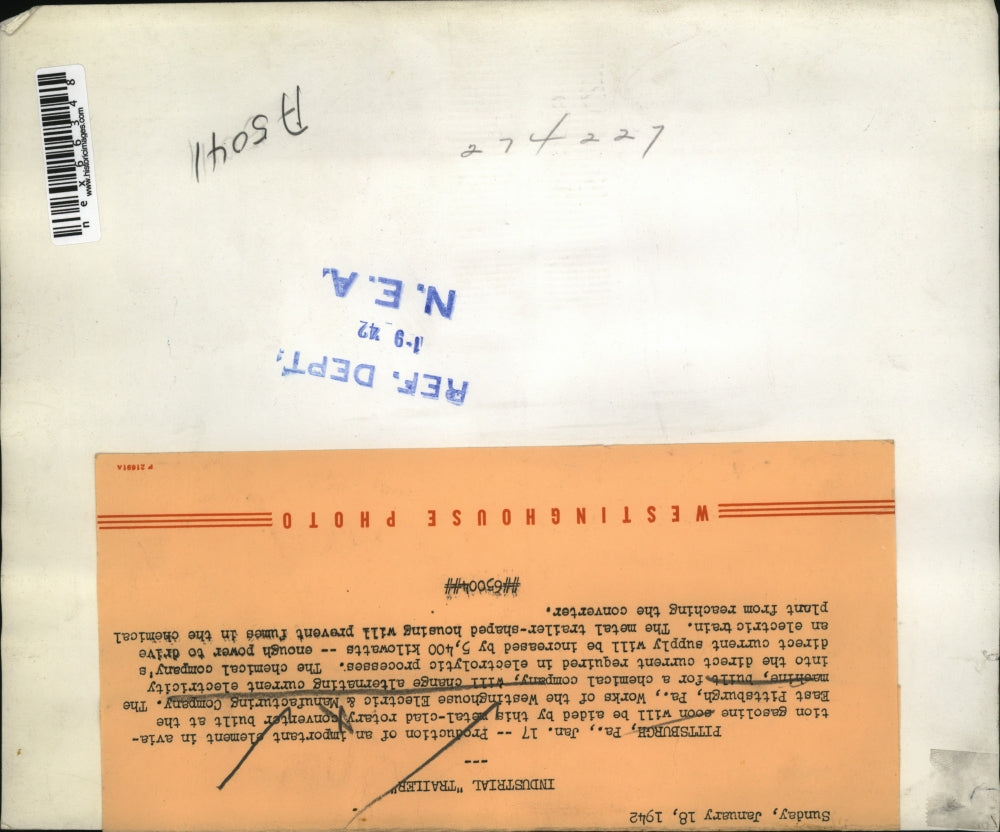 1942 Press Photo Pittsburgh Pa Westinghouse Electric & Mfg Co rotary converter