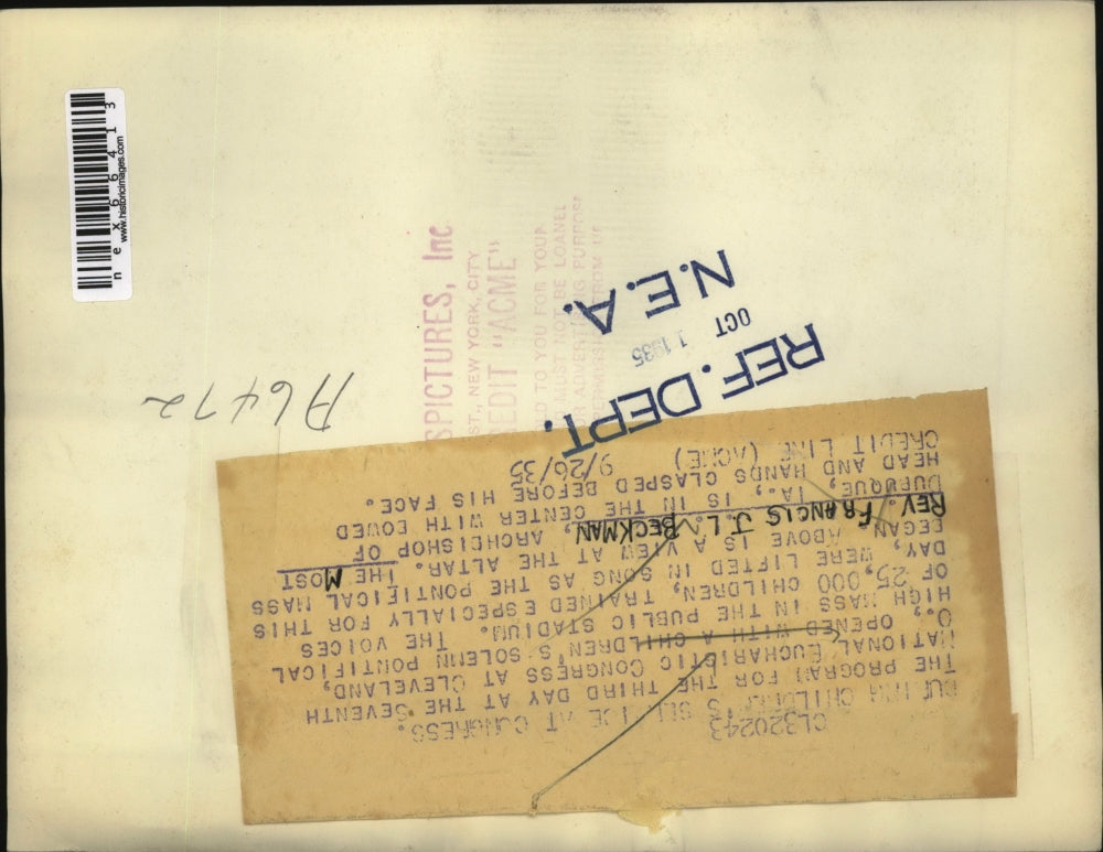 1935 Press Photo The 7th National Eucharistic Congress at Cleveland, Ohio