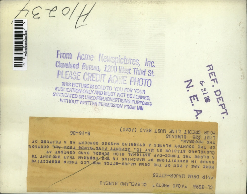 1936 Press Photo National High School Band Contest @ Cleveland Stadium