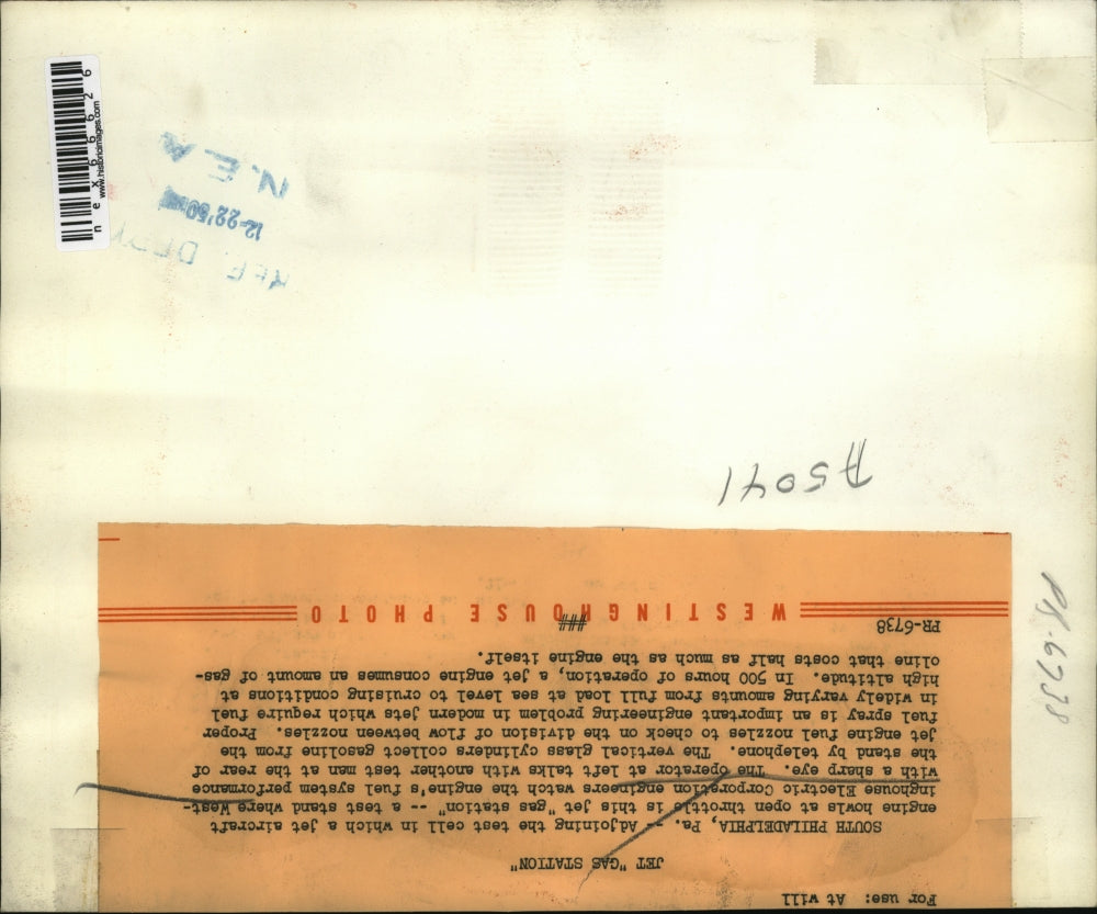 1950 Press Photo Westinghouse Lab, test jet engine fuel system check of flow