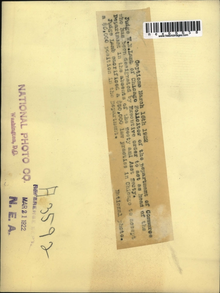 1922 Press Photo Judge W.E. Lamb Chicago Solicitor Dept. of Commerce