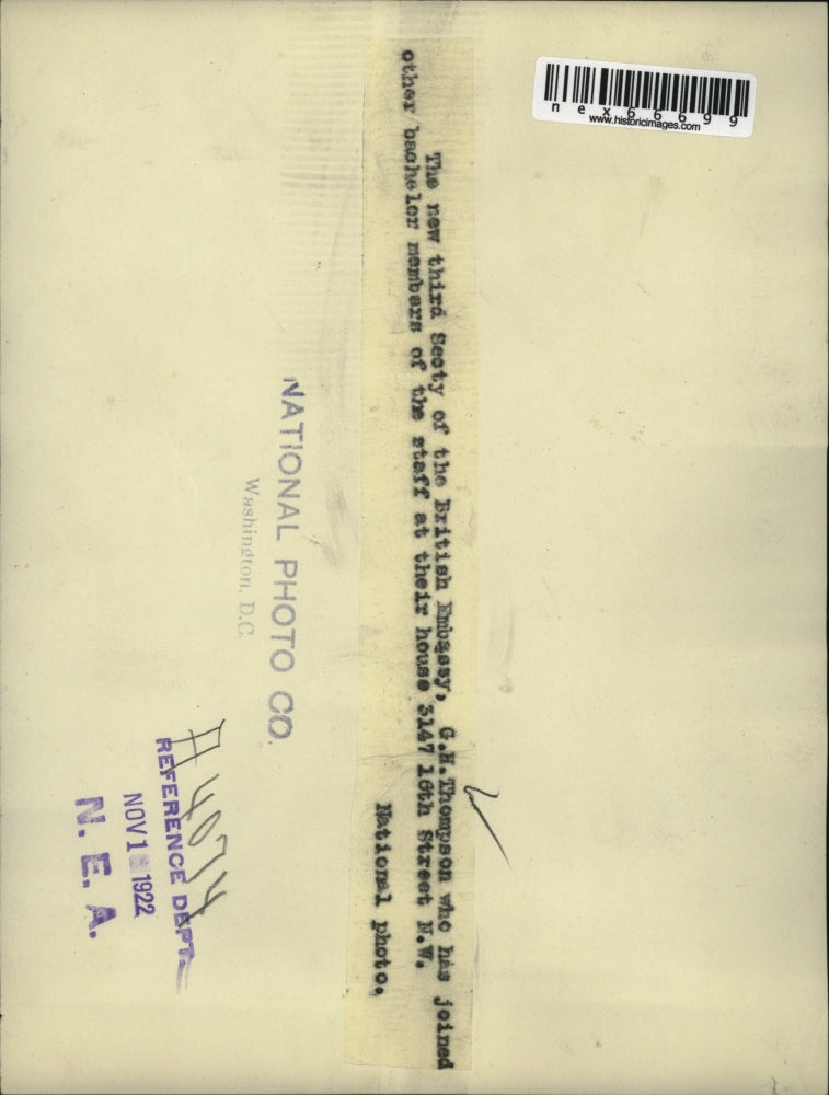 1922 Press Photo Secretary of British Embassy G.H. Thompson