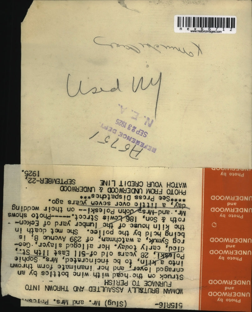 1925 Press Photo Sophie Poleski Assaulted And Thrown into A Furnace