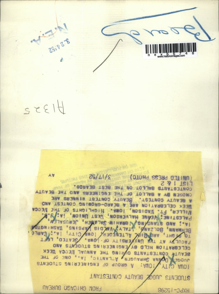 1952 Press Photo Donna Shrauger judged by engineering students at University of