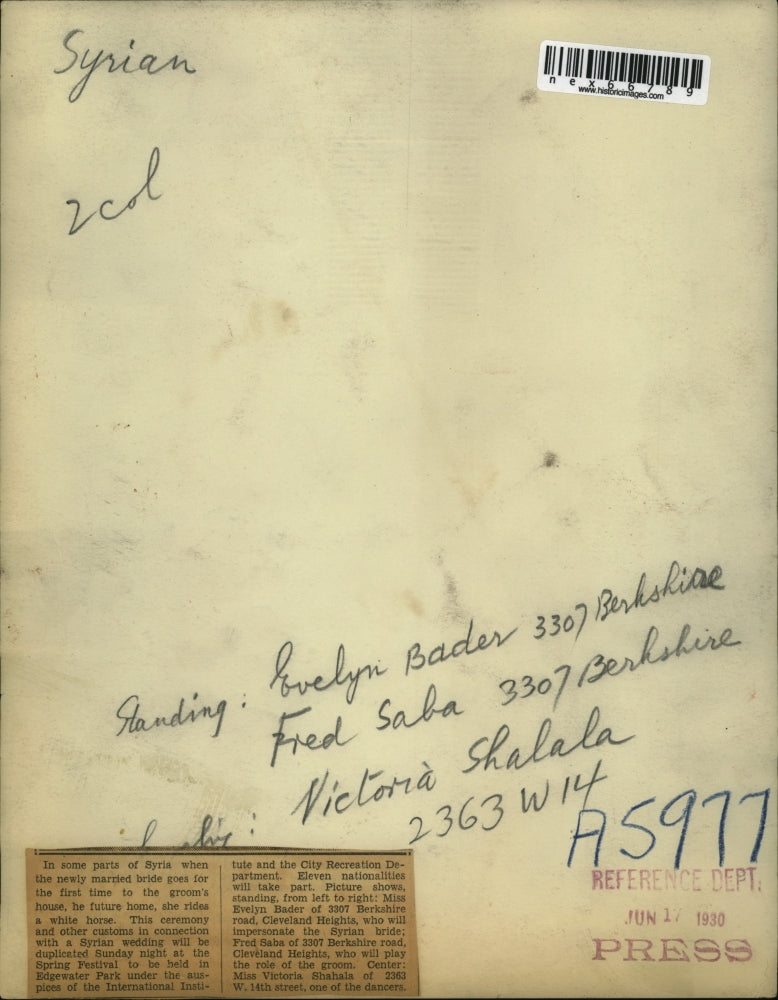 1930 Press Photo L-R Evelyn Bader, Fred Saba, & Victoria Shalala