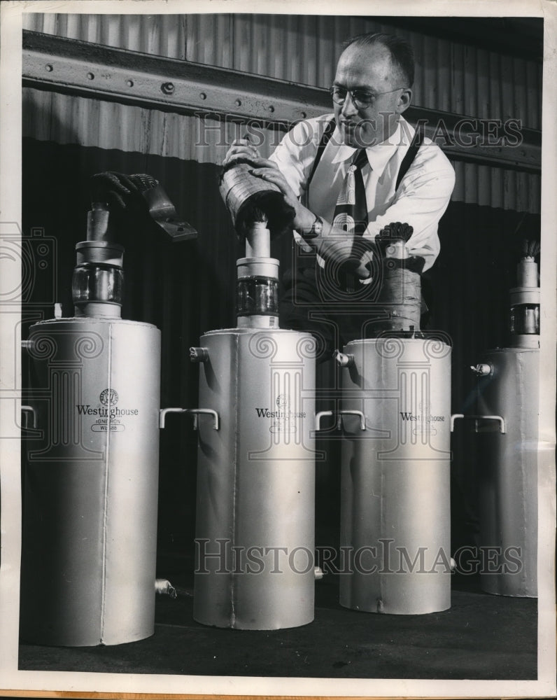Load image into Gallery viewer, 1950 Press Photo J.Guzik, Gen. foreman of rectifier section, Westinghouse Plant
