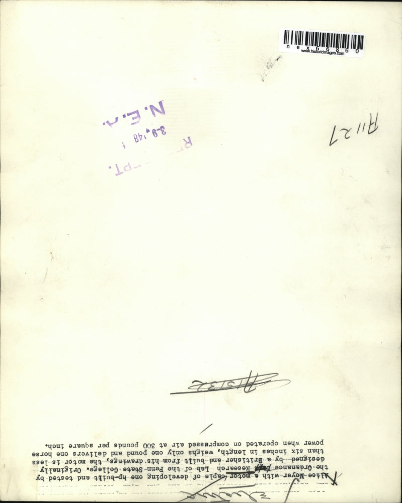 1948 Press Photo Alice Moyer 1 hp motor by Penn State College, compressed air