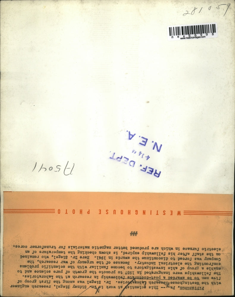 1944 Press Photo Westinghouse lab, Dr Sidney Siegel, post doctorate fellowship