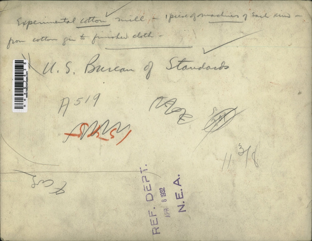 1932 Press Photo Experimental Cotton Mill of US Bureau of Standards