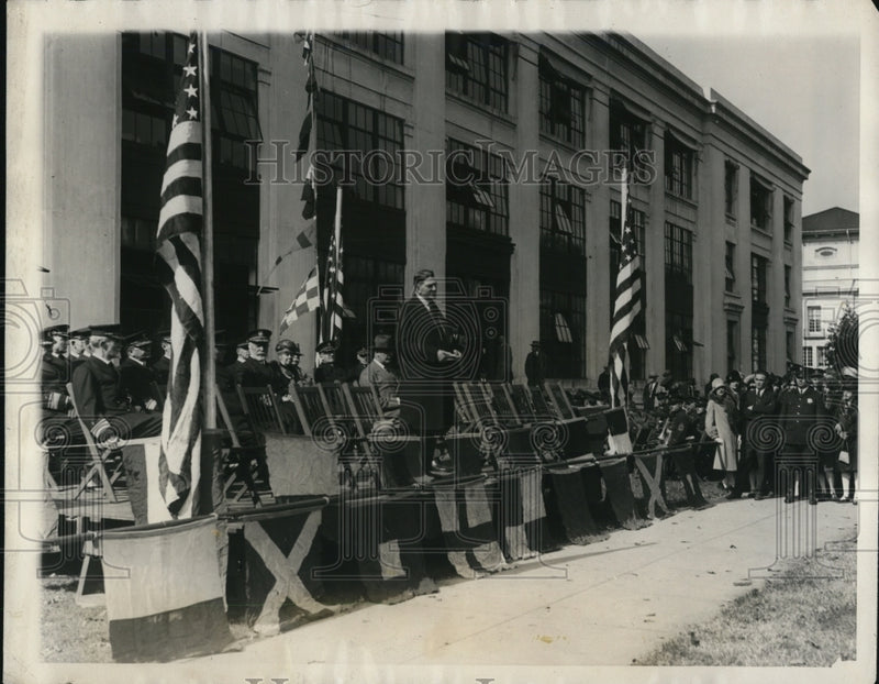 Load image into Gallery viewer, 1926 Press Photo Curtis Wilbur Secretary of Navy giving Navy Day Speech in DC
