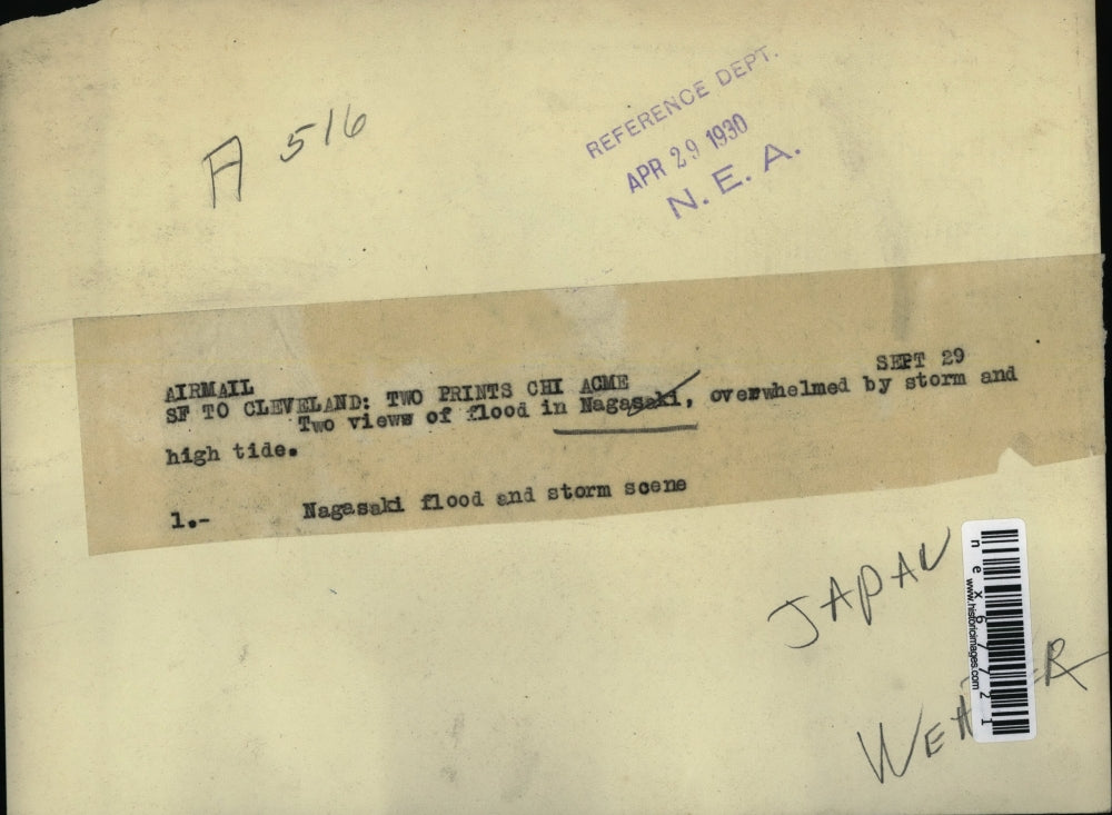 1930 Press Photo Flood waters in Nagasaki Japan