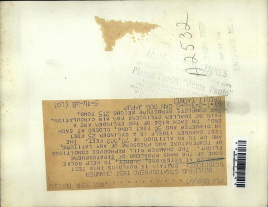 1948 Press Photo Weybridge England stratosphere test chamber