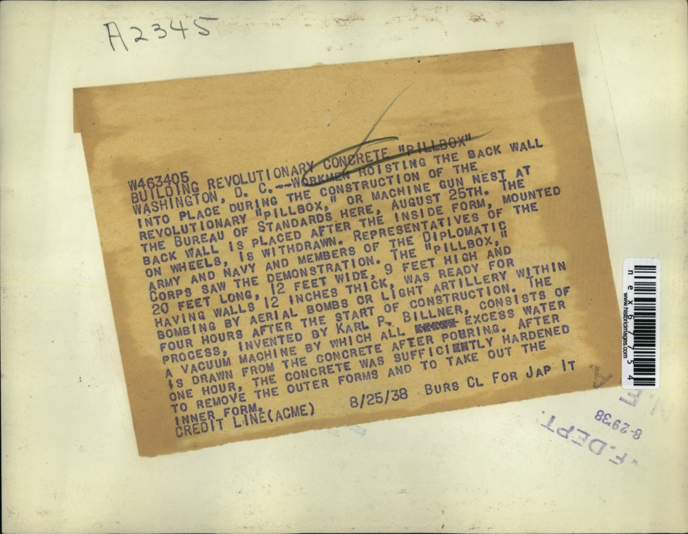 1938 Press Photo Wash DC Bureau of Standards building of concrete pillboxes