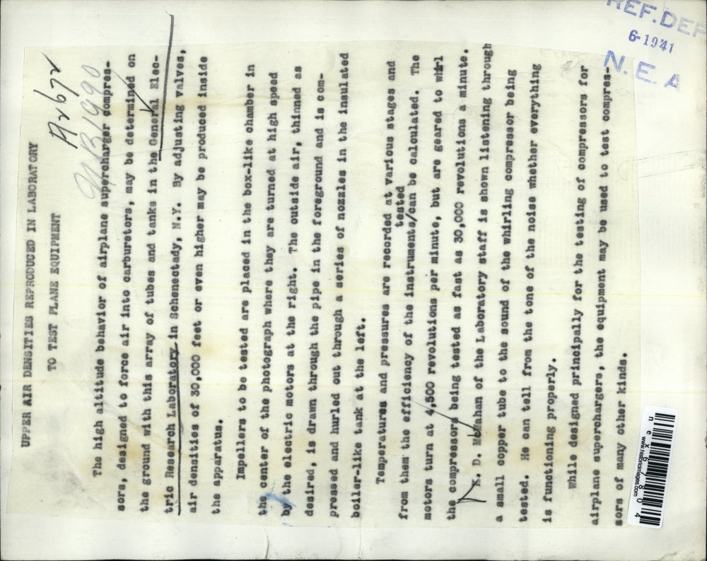 1941 Press Photo GE Research Labs Schnectady NY impeller testing