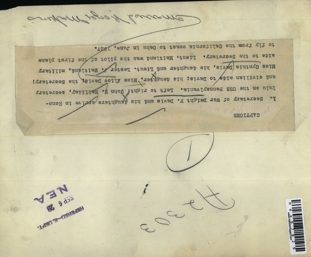 1928 Press Photo Sec. of War Dwight F. Davis & his daughter arrive in Honolulu