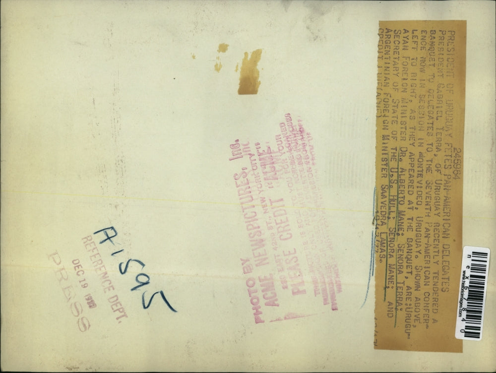 1922 Press Photo Pres. of Uruguay tendered a banquet to Pan-American Delegates