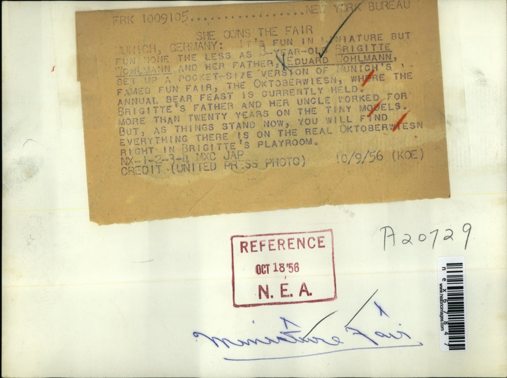 1956 Press Photo Brigitte Wohlmann and father, Eduardo set up mini Oktoberwiesn