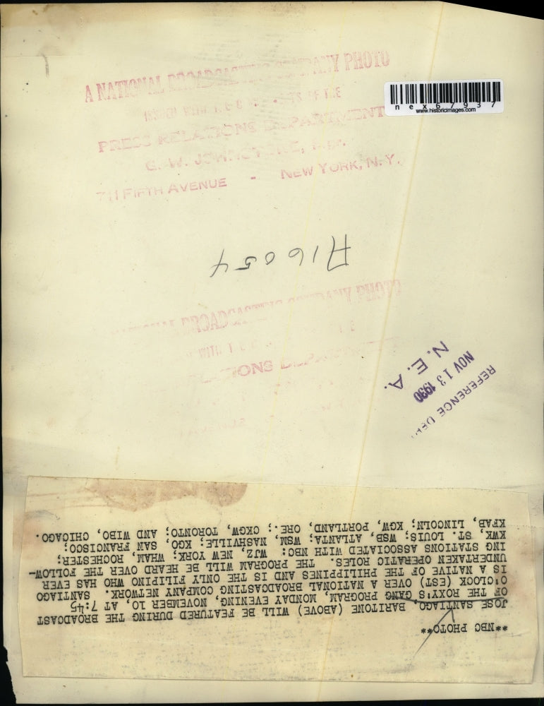 1930 Press Photo Jose Santiago Baritone a broadcaster of Roxy's Gang Program.