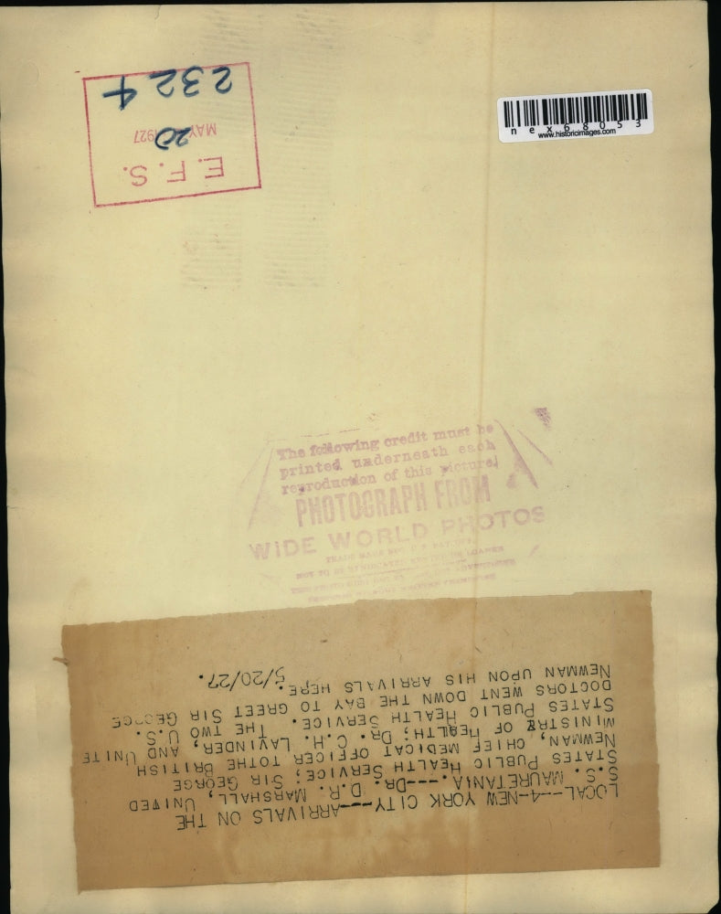 1927 Press Photo Dr DR Marshall US Public Health Service, Sir G Newman UK