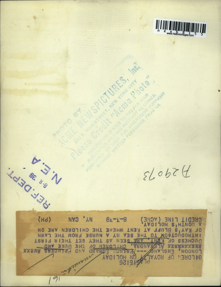 1939 Press Photo London Prince Edward & Princess Alexandra of Kent on a holiday