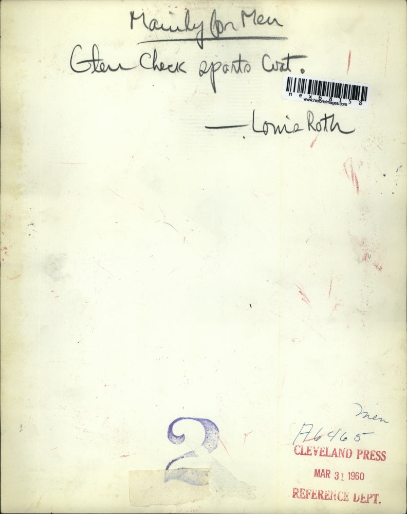 1960 Press Photo A Geln check sports coat on Lonnie Roth